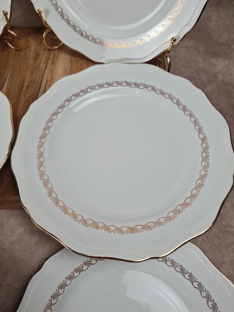 Lot de 6 assiettes plates vintage L'amandinoise – liseré doré & décor chic 🌿
