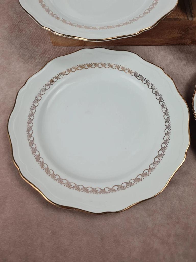 Lot de 6 assiettes plates vintage L'amandinoise – liseré doré & décor chic 🌿