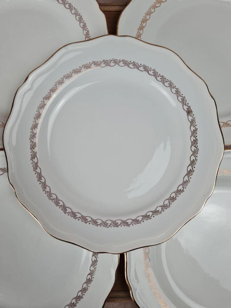 Lot de 6 assiettes plates vintage L'amandinoise – liseré doré & décor chic 🌿