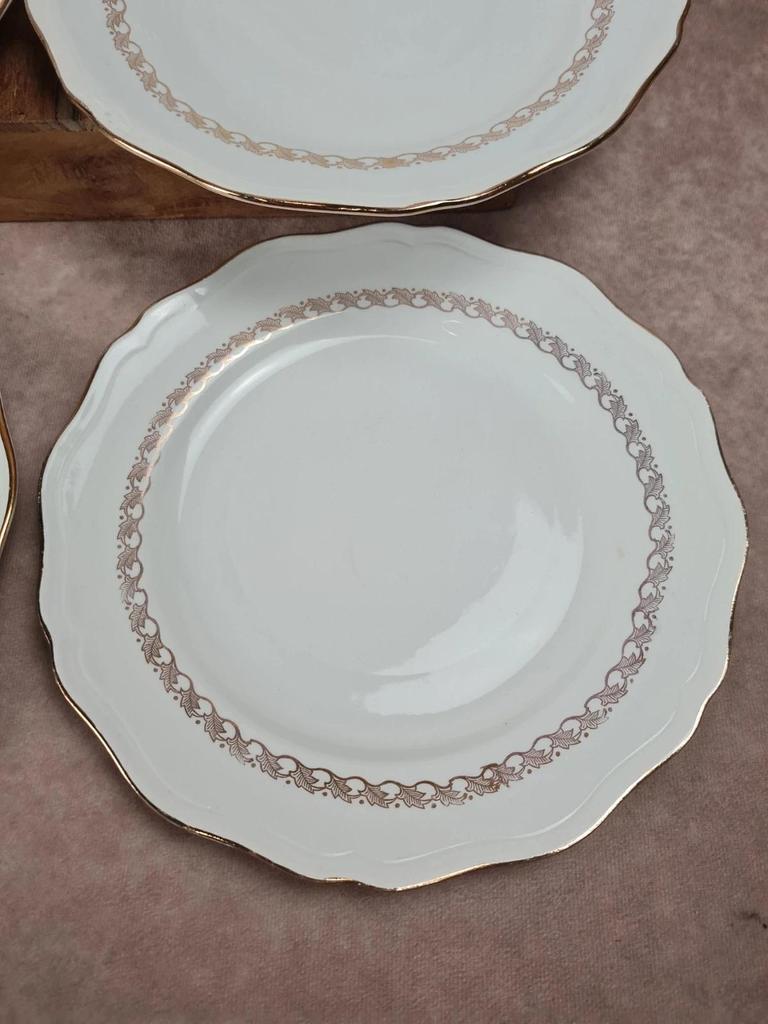 Lot de 6 assiettes plates vintage L'amandinoise – liseré doré & décor chic 🌿