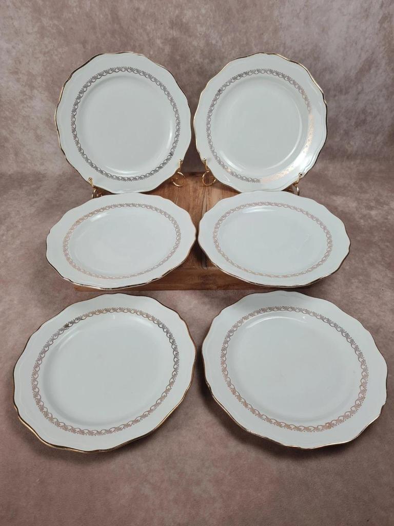 Lot de 6 assiettes plates vintage L'amandinoise – liseré doré & décor chic 🌿