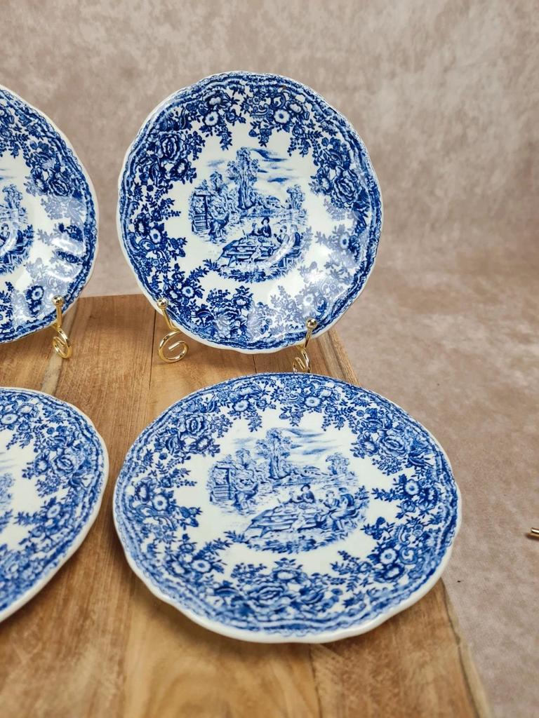 Lot de 6 soucoupes Kg Luneville, décor bleu toile de Jouy, série Spécial Grand Feu