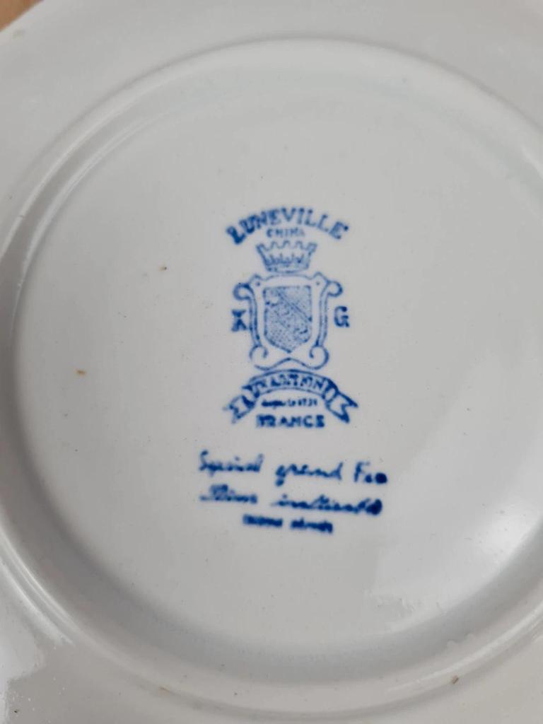 Lot de 6 soucoupes Kg Luneville, décor bleu toile de Jouy, série Spécial Grand Feu