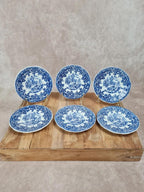 Lot de 6 soucoupes Kg Luneville, décor bleu toile de Jouy, série Spécial Grand Feu