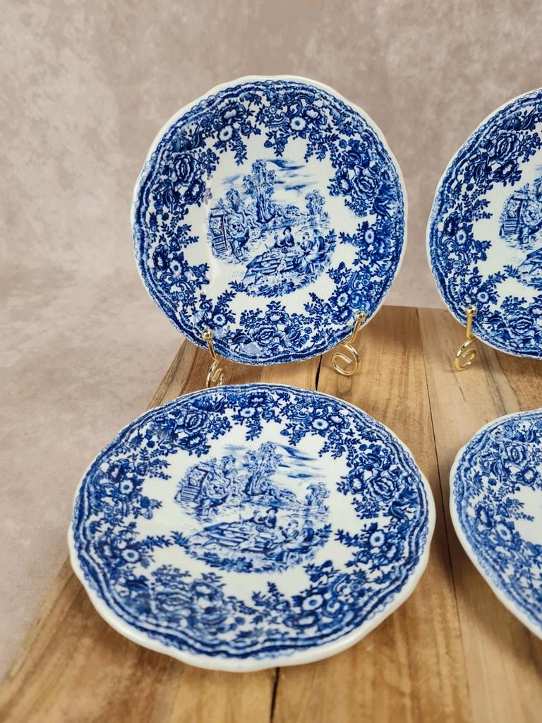 Lot de 6 soucoupes Kg Luneville, décor bleu toile de Jouy, série Spécial Grand Feu