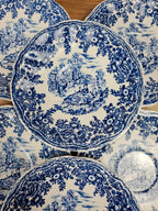 Lot de 6 soucoupes Kg Luneville, décor bleu toile de Jouy, série Spécial Grand Feu
