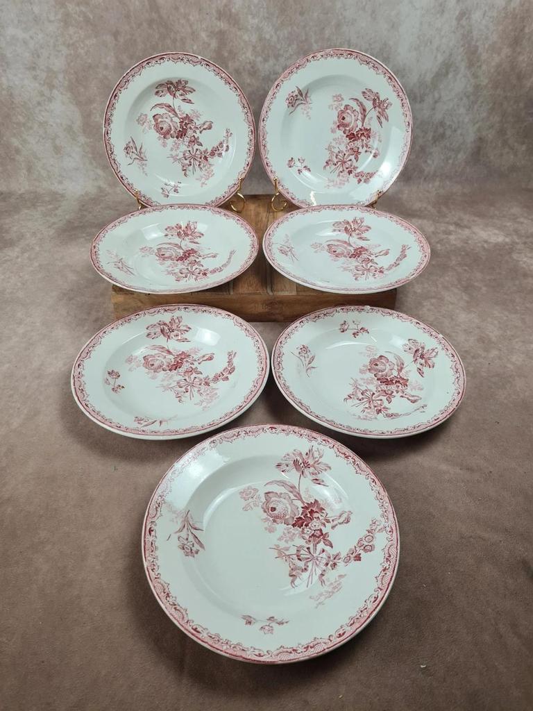 Lot de 7 assiettes creuses Sarreguemines “fontanges”