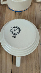 Lot de 7 tasses anciennes Moulin des Loups – Liserés bleu et ocre, charme rétro