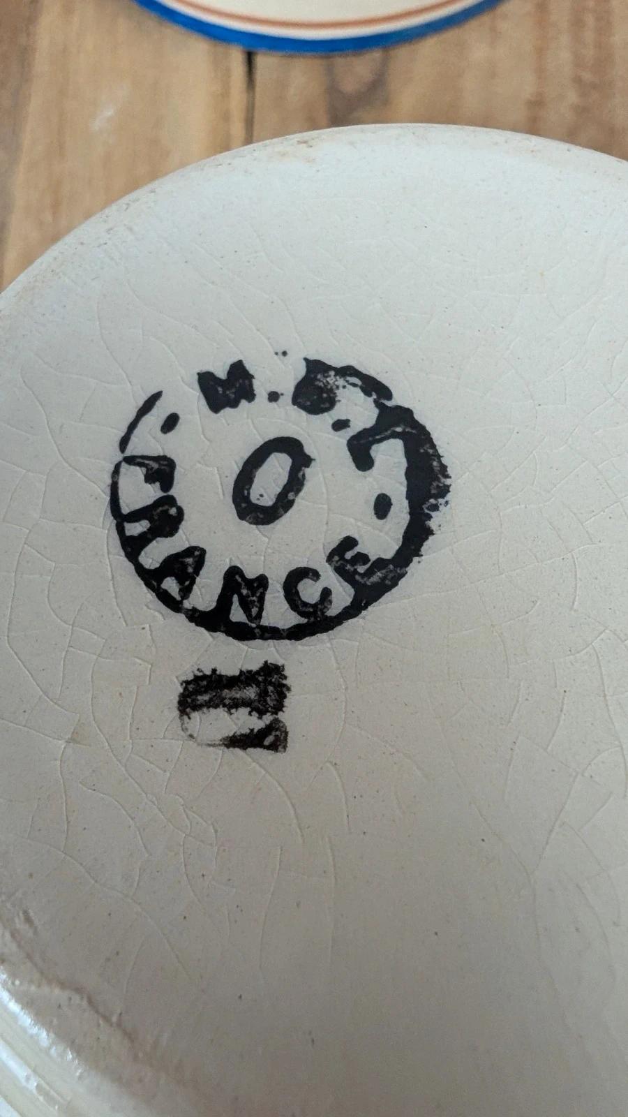 Lot de 7 tasses anciennes Moulin des Loups – Liserés bleu et ocre, charme rétro