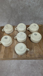 Lot de 7 tasses anciennes Moulin des Loups – Liserés bleu et ocre, charme rétro