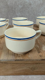 Lot de 7 tasses anciennes Moulin des Loups – Liserés bleu et ocre, charme rétro