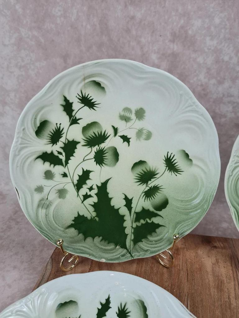 Lot de 8 assiettes plates anciennes Badonviller, Modèle Chardon 🌿💚
