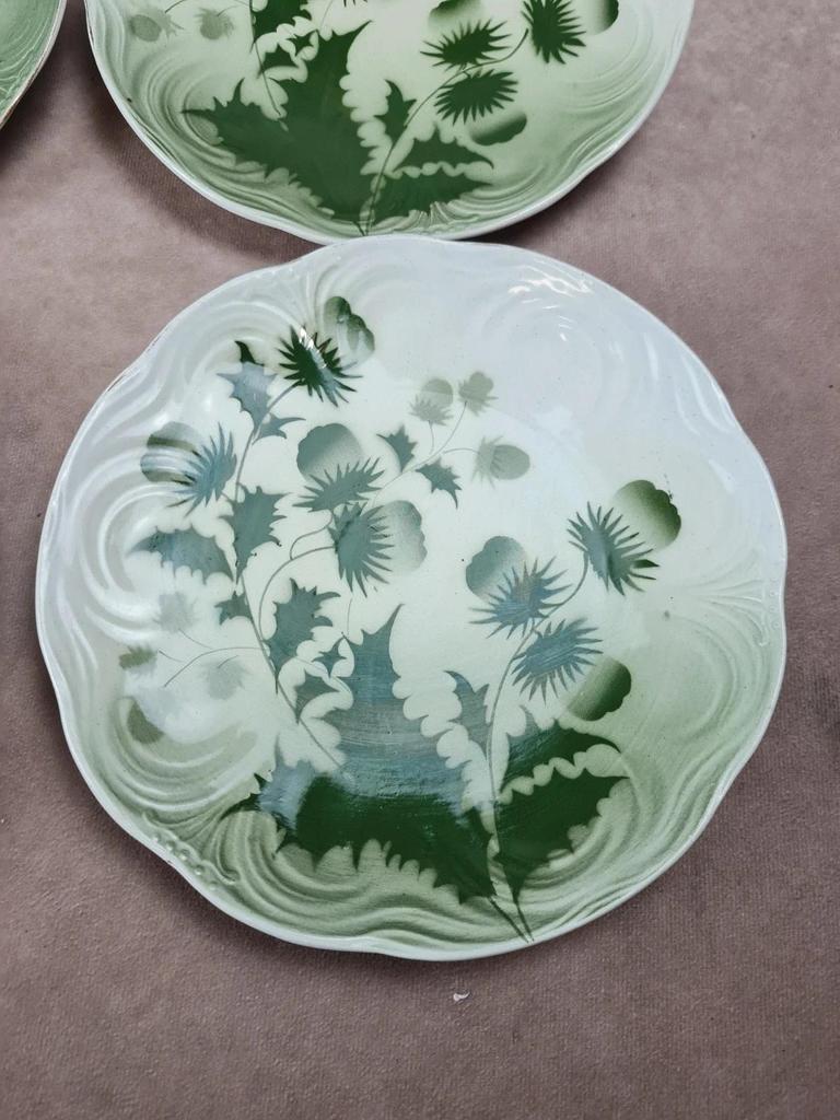 Lot de 8 assiettes plates anciennes Badonviller, Modèle Chardon 🌿💚