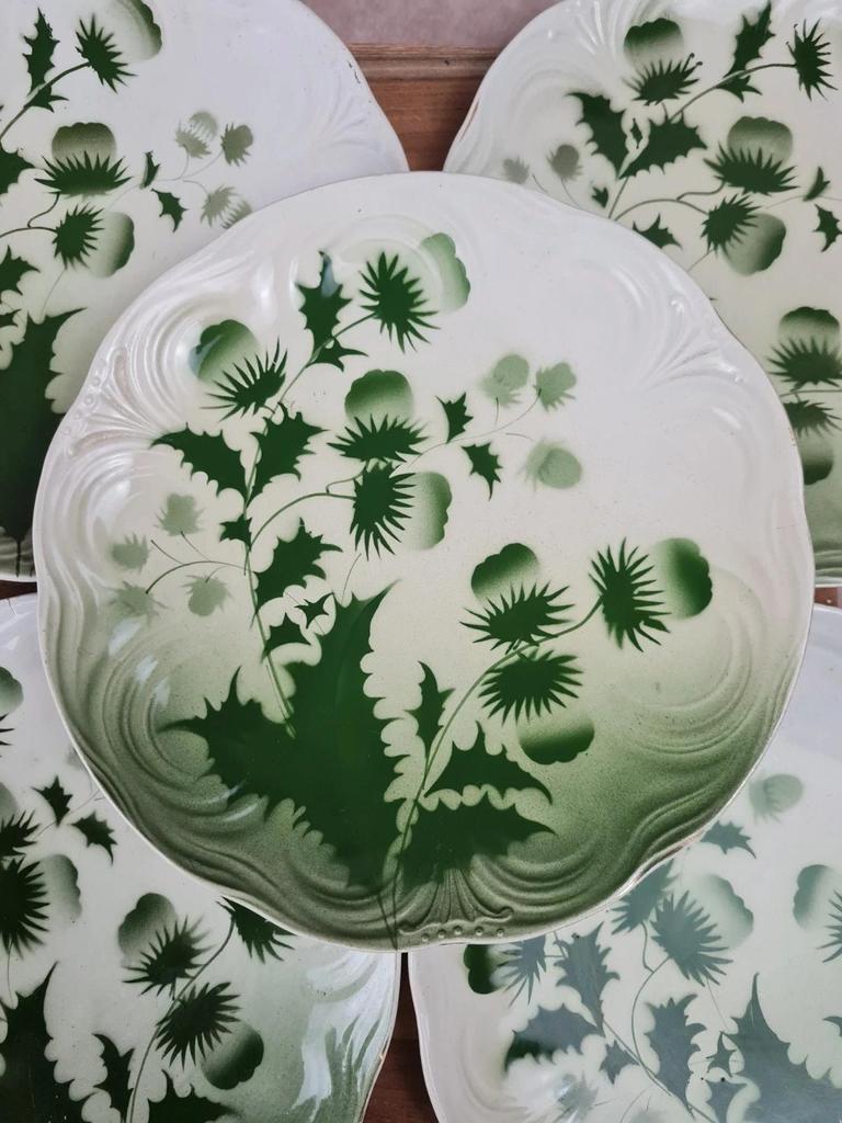 Lot de 8 assiettes plates anciennes Badonviller, Modèle Chardon 🌿💚