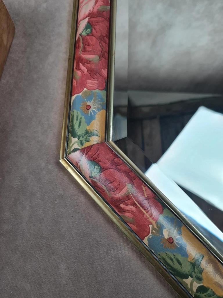 🪞 Miroir octogonal vintage avec cadre fleuri peint main 🌸