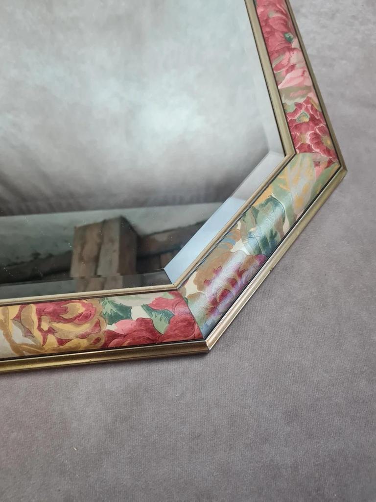 🪞 Miroir octogonal vintage avec cadre fleuri peint main 🌸