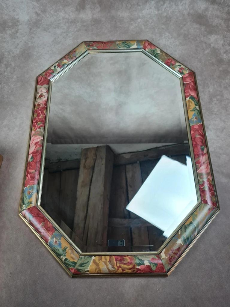 🪞 Miroir octogonal vintage avec cadre fleuri peint main 🌸