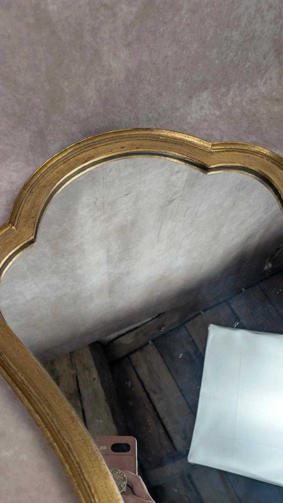 Miroir vintage doré à la feuille – cadre bois doré patiné