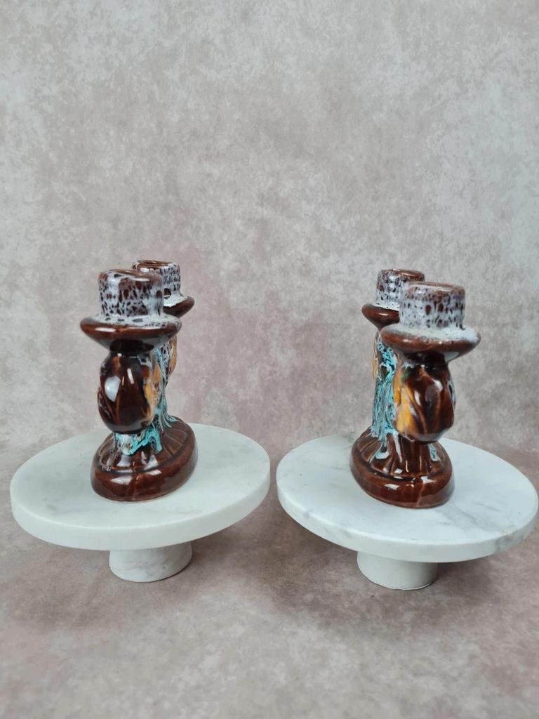 Paire de bougeoirs en céramique signée Vallauris – style 60s