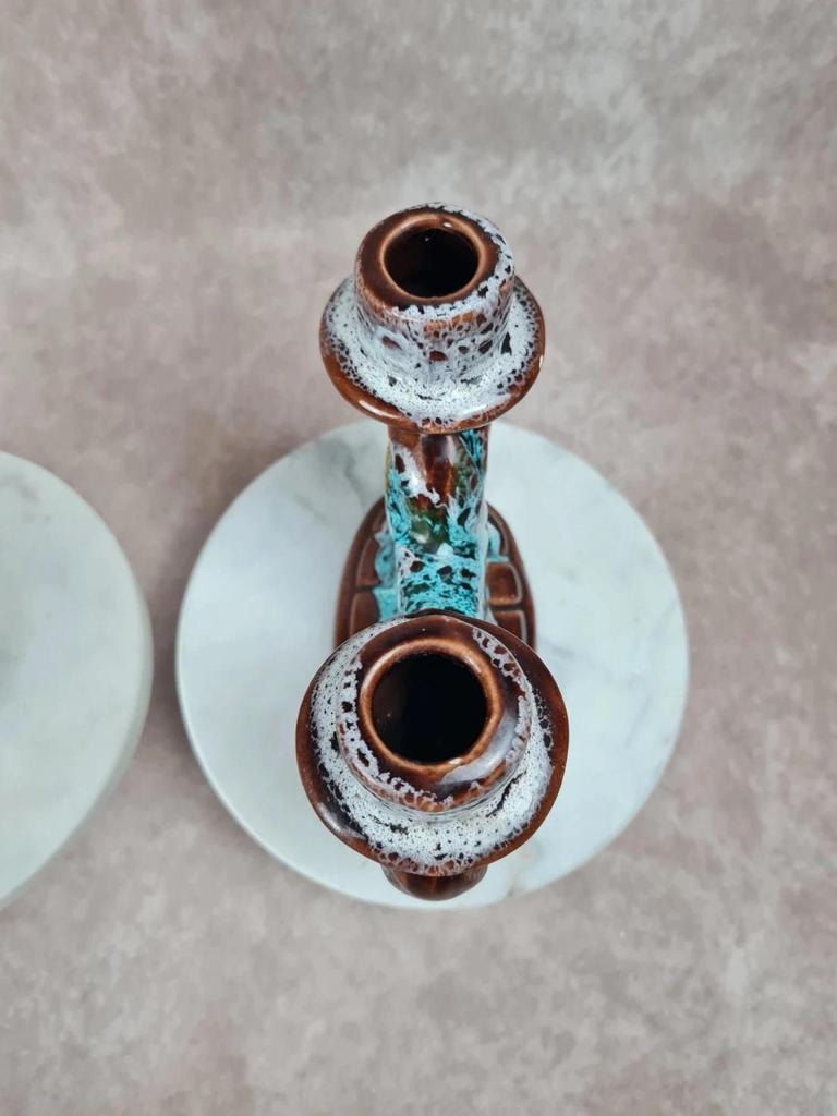 Paire de bougeoirs en céramique signée Vallauris – style 60s