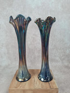 Paire de grands vases irisés vintage Fenton en verre carnival 💙