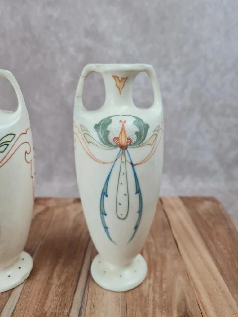 Paire de vases Art nouveau Arnhem 🇳🇱 faïence peinte main vers 1911 🌿