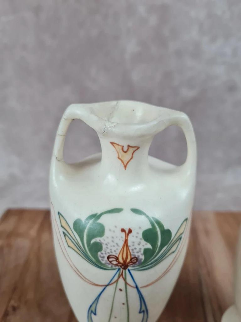Paire de vases Art nouveau Arnhem 🇳🇱 faïence peinte main vers 1911 🌿