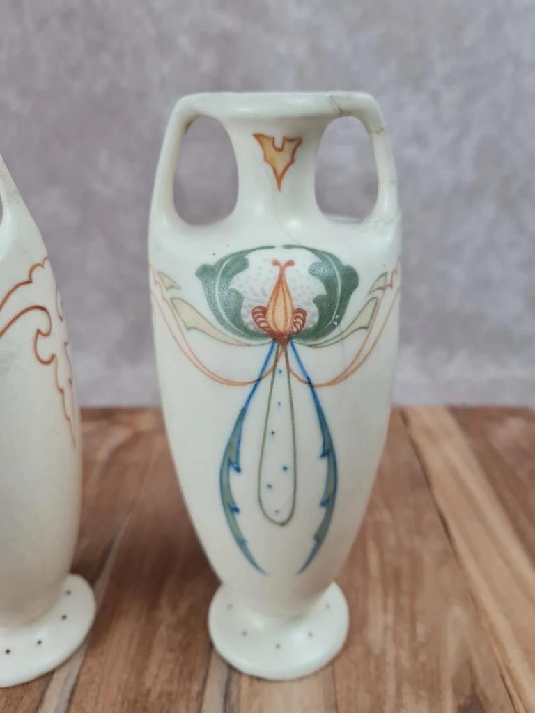 Paire de vases Art nouveau Arnhem 🇳🇱 faïence peinte main vers 1911 🌿