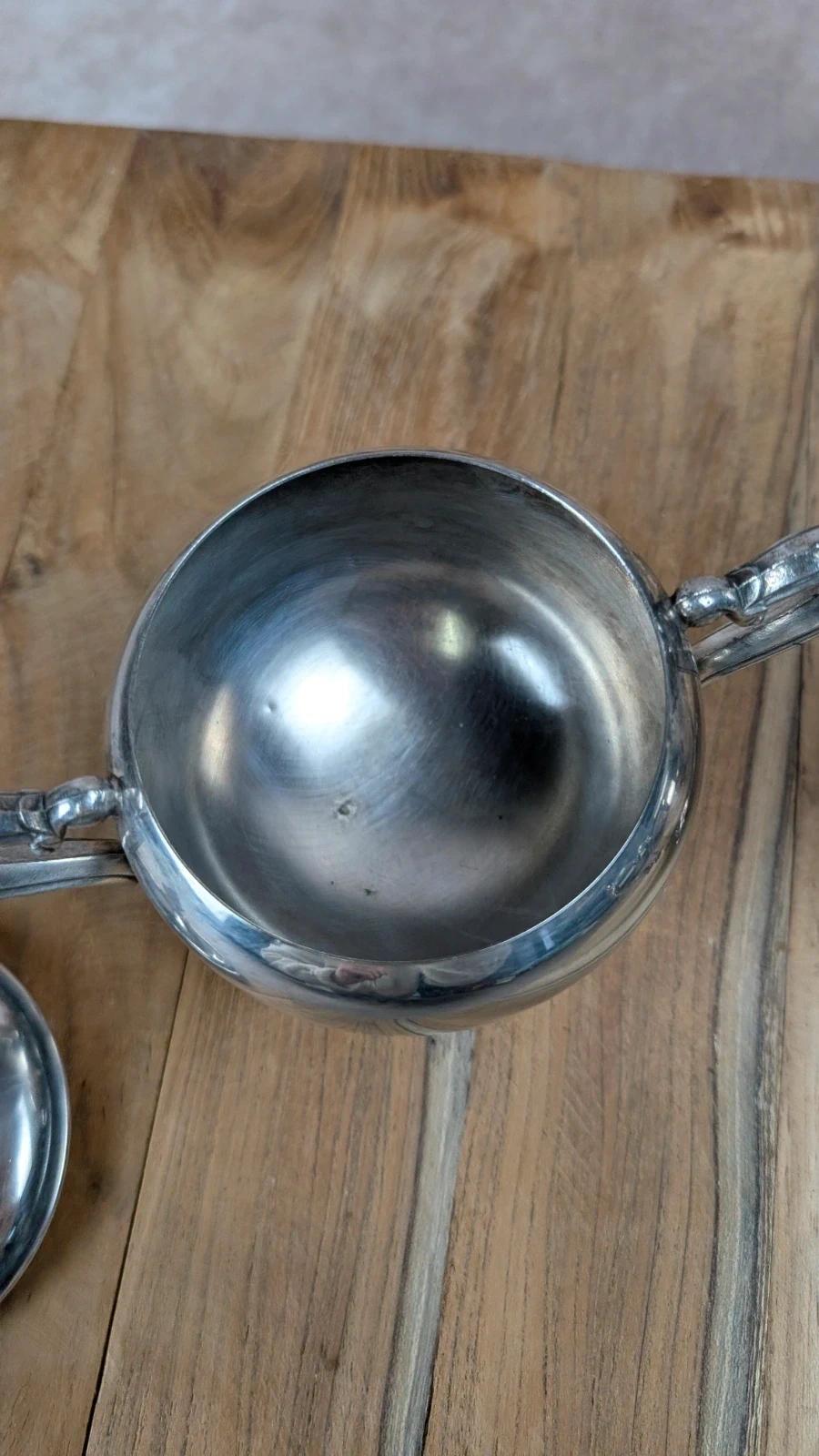 Petit pot à lait & sucrier en métal argenté