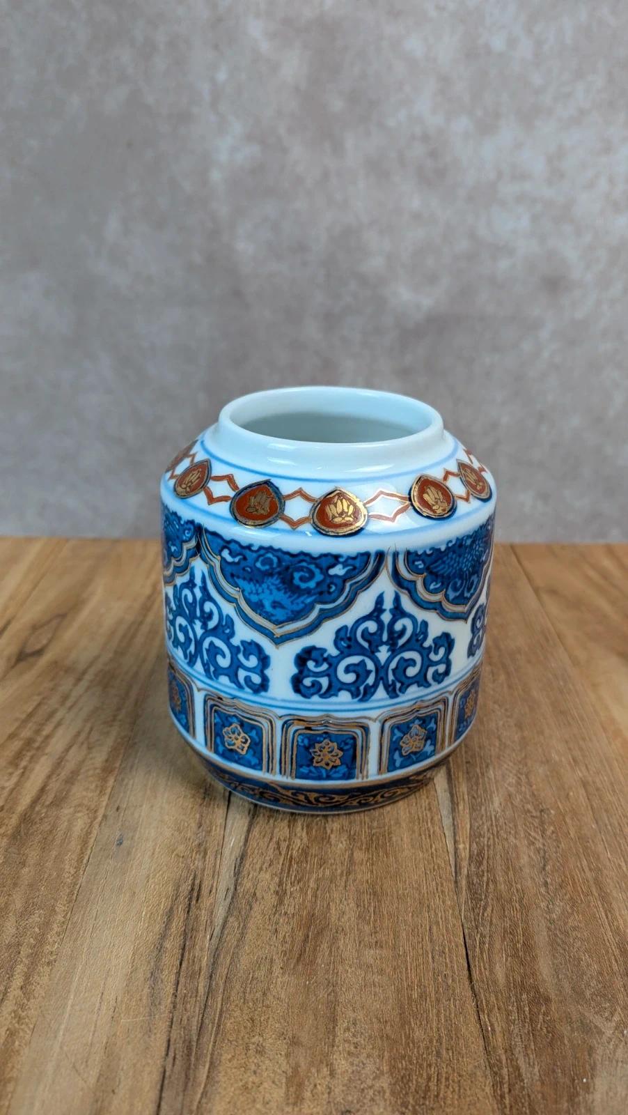 Petit pot décor asiatique bleu & or