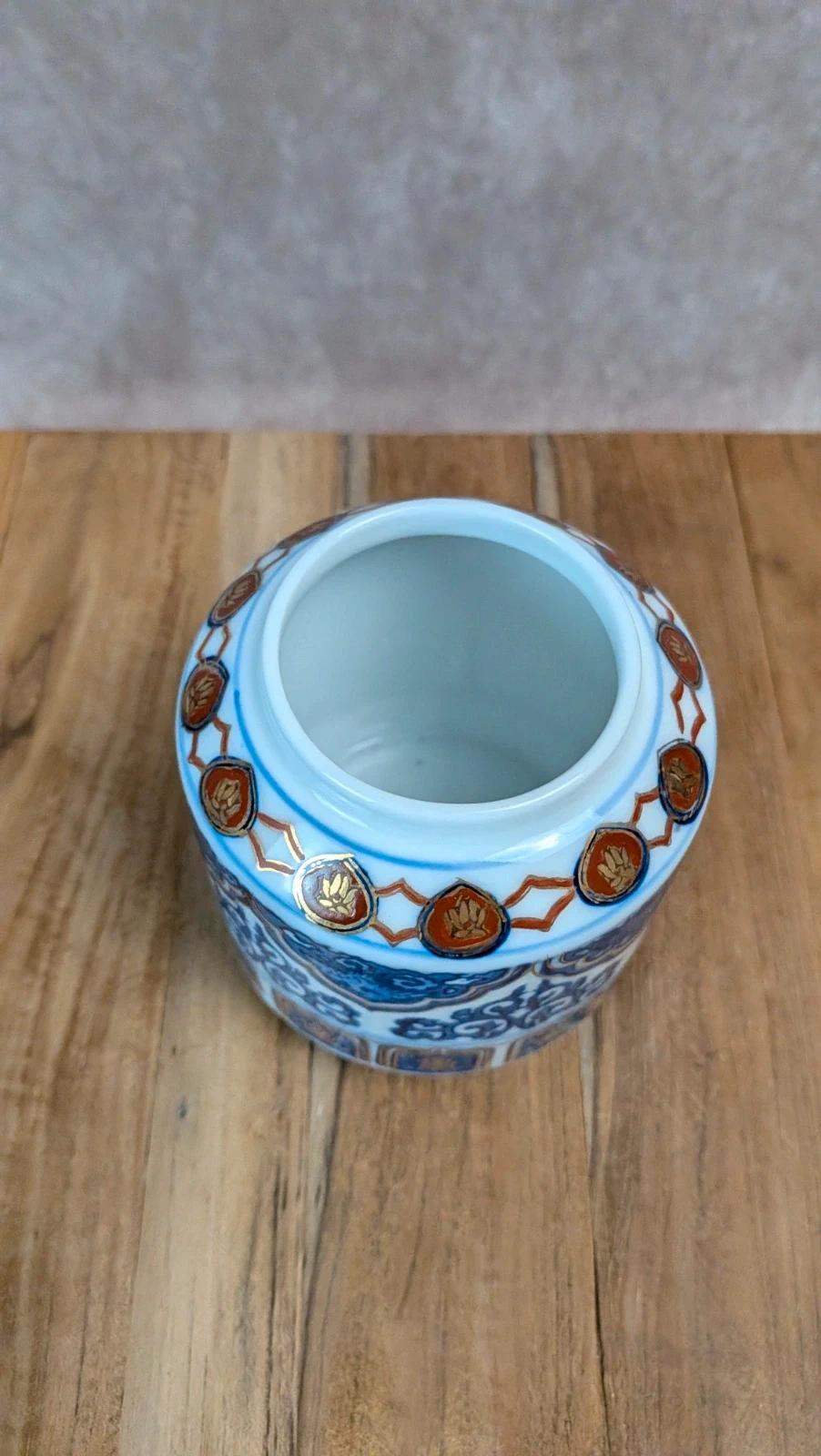 Petit pot décor asiatique bleu & or