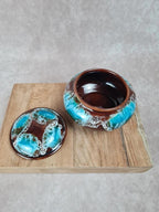 Petit pot vintage en céramique émaillée signé Vallauris avec couvercle 🏺💙