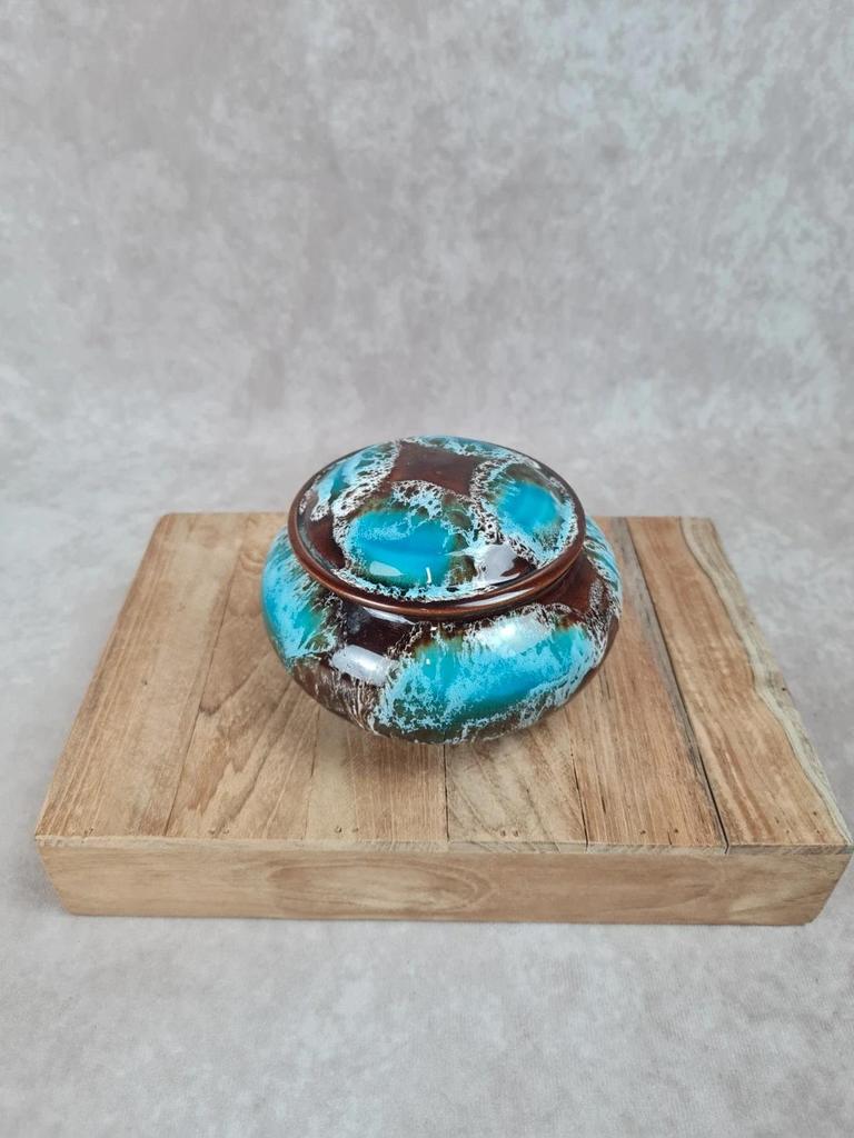Petit pot vintage en céramique émaillée signé Vallauris avec couvercle 🏺💙