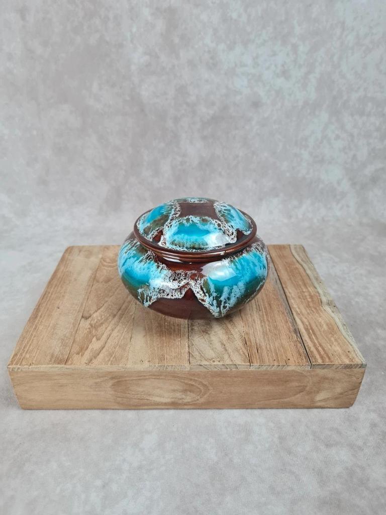 Petit pot vintage en céramique émaillée signé Vallauris avec couvercle 🏺💙