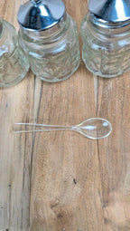 Petit set vintage salière • poivrière • moutardier + plateau en inox & verre