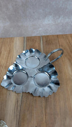 Petit set vintage salière • poivrière • moutardier + plateau en inox & verre
