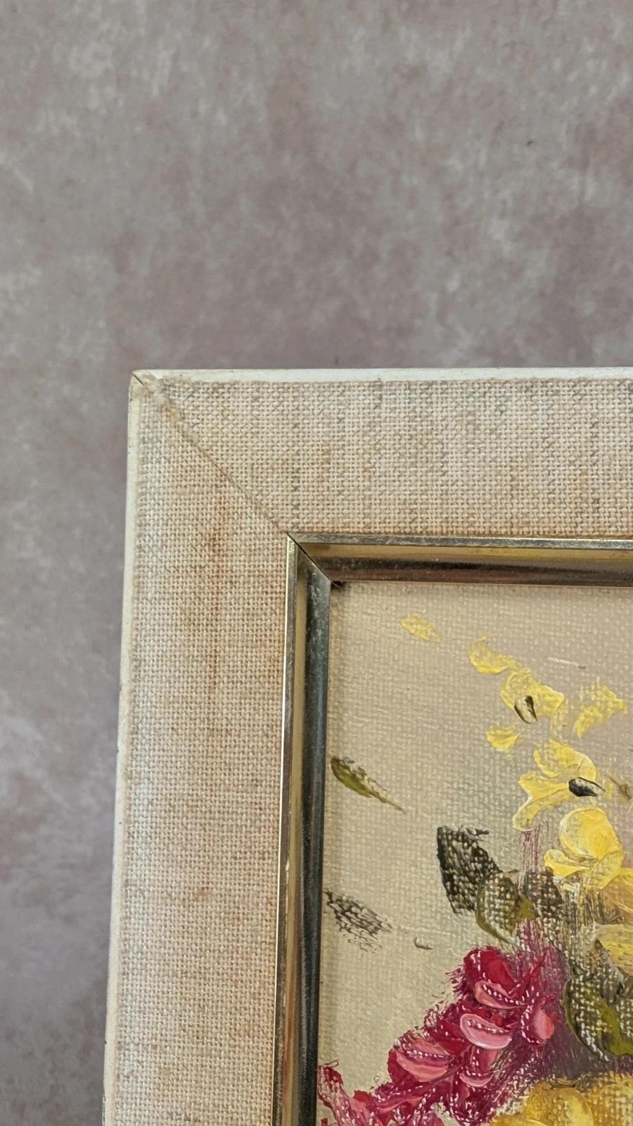 Petit tableau ancien signé J. David – bouquet de fleurs