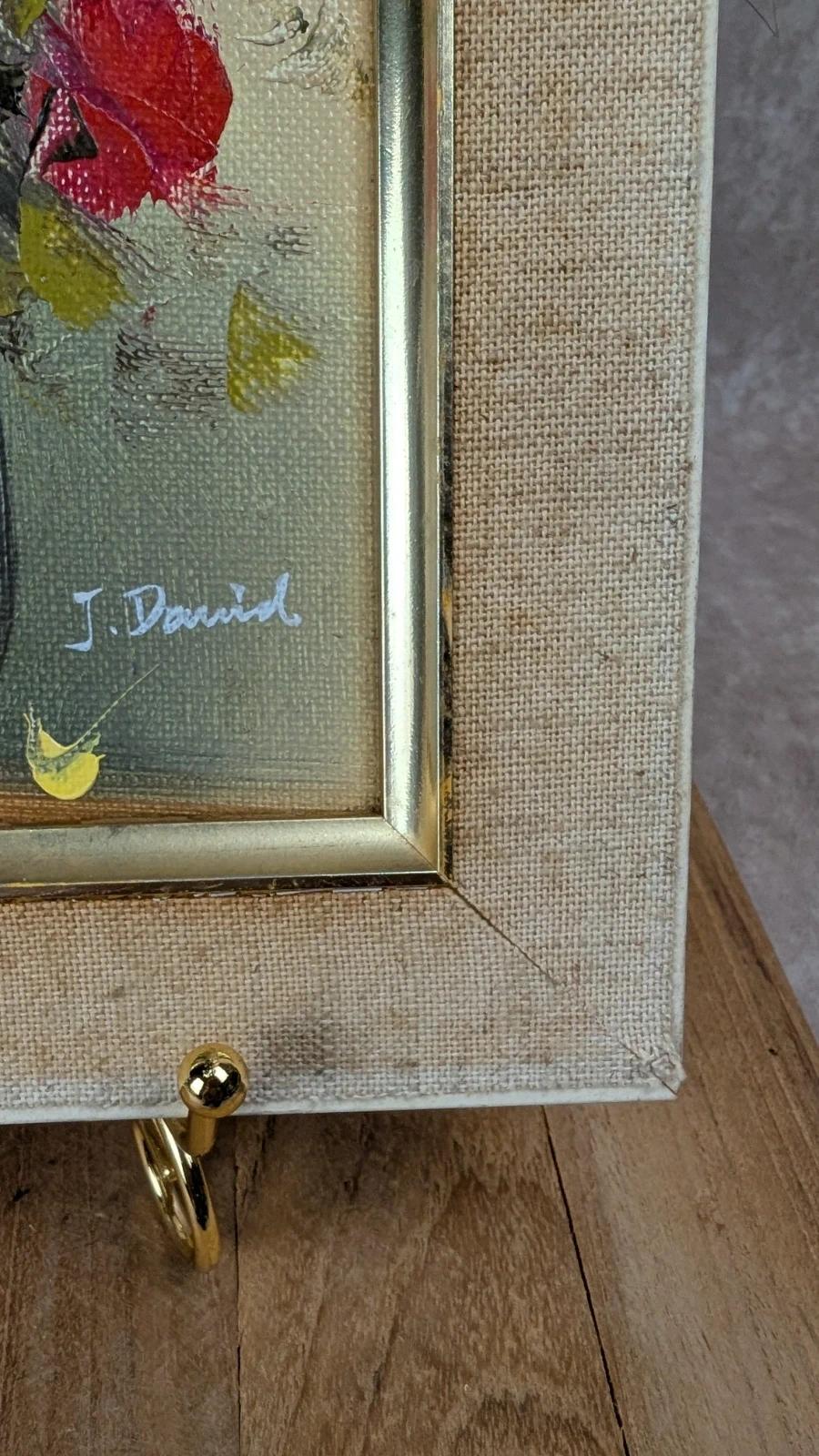 Petit tableau ancien signé J. David – bouquet de fleurs