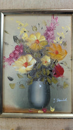 Petit tableau ancien signé J. David – bouquet de fleurs