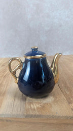 Petite théière miniature en porcelaine bleu cobalt & or – Limoges France