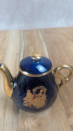 Petite théière miniature en porcelaine bleu cobalt & or – Limoges France