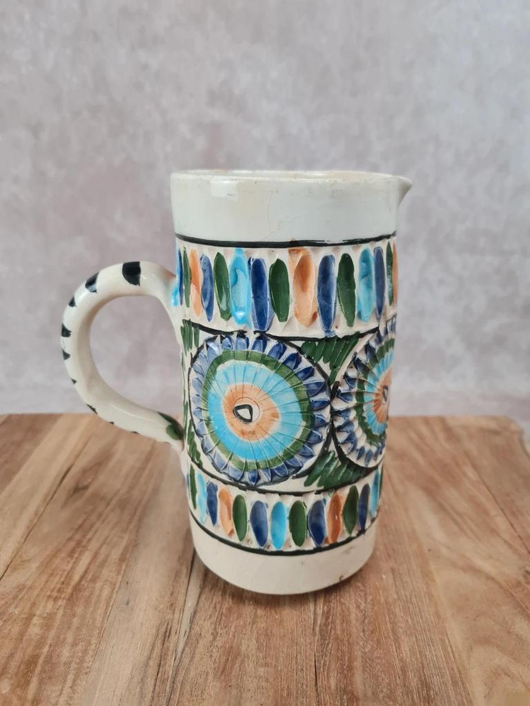 Pichet ancien en faïence tunisienne décor coloré 🌿