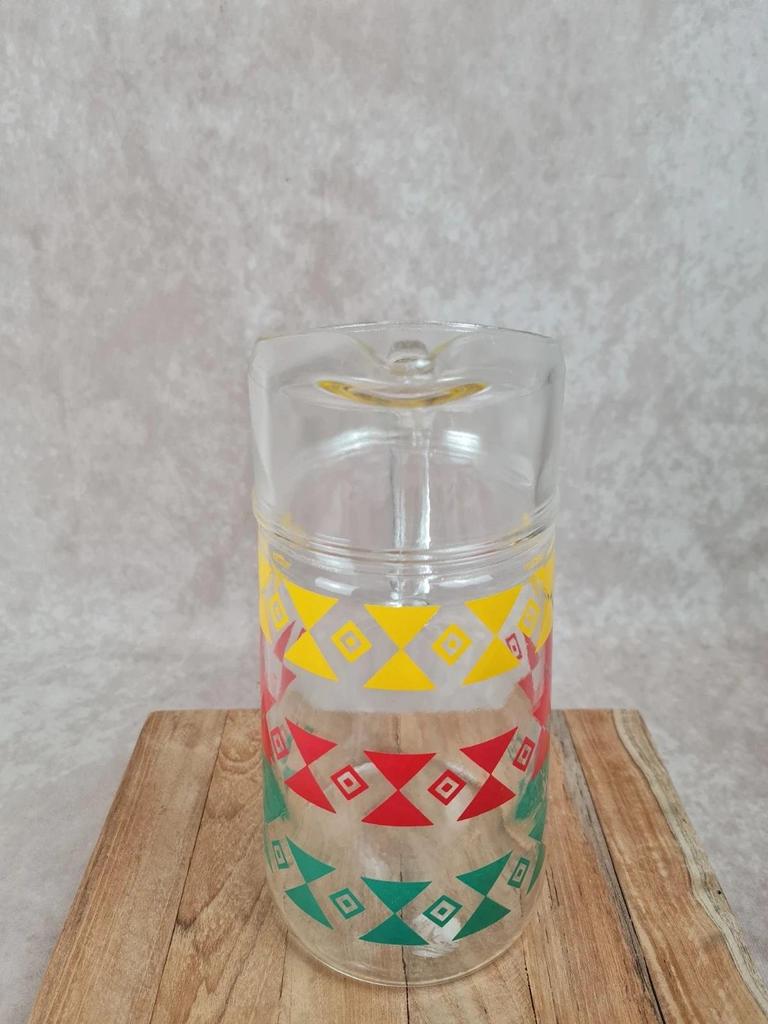 Pichet vintage en verre décor coloré géométrique