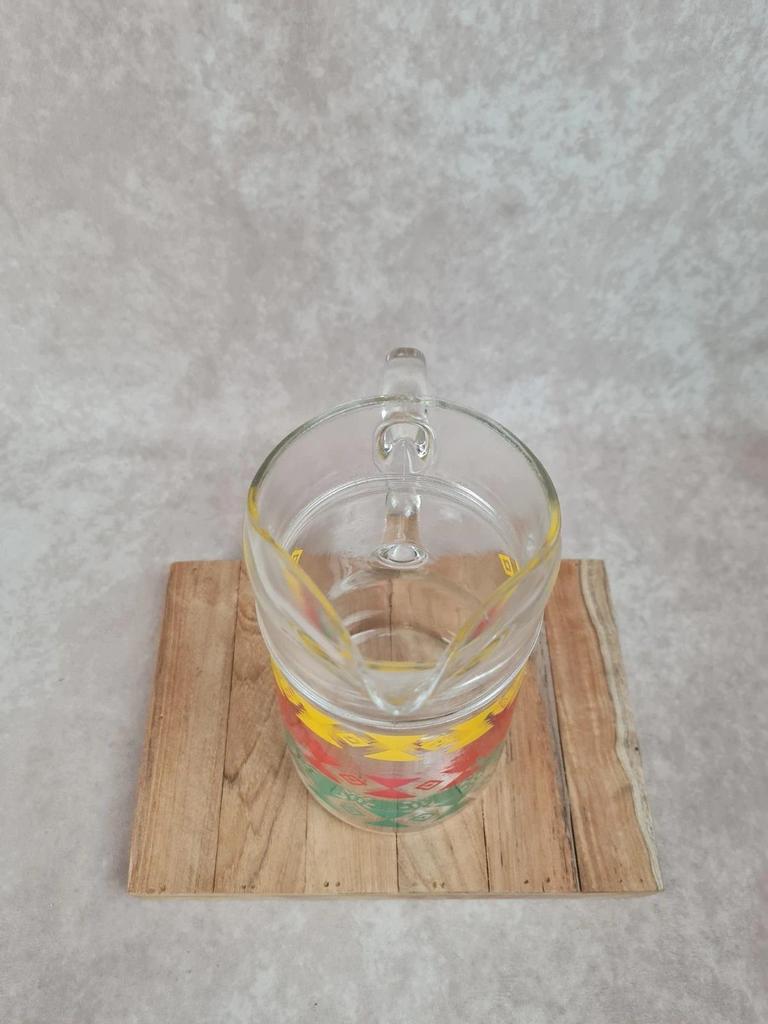 Pichet vintage en verre décor coloré géométrique