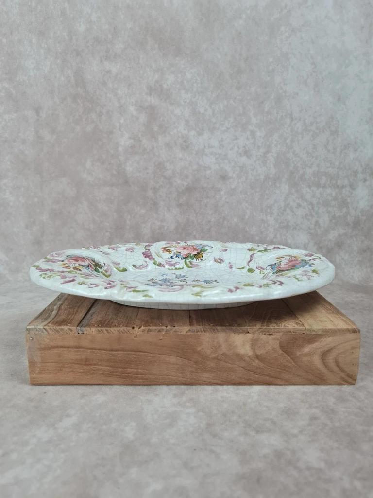 Plat ancien en faïence décor floral peint main 🌸 Xixe siècle