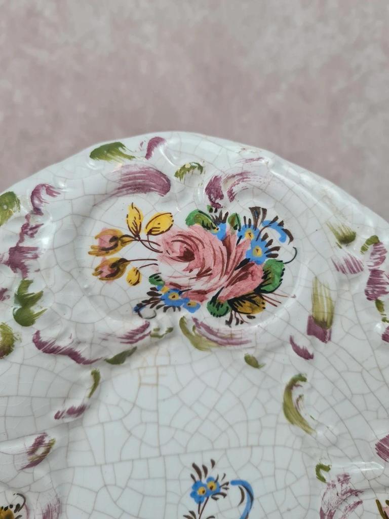 Plat ancien en faïence décor floral peint main 🌸 Xixe siècle