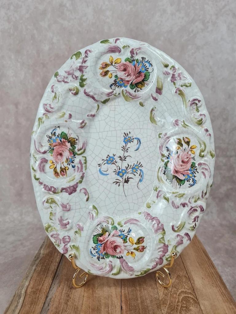 Plat ancien en faïence décor floral peint main 🌸 Xixe siècle