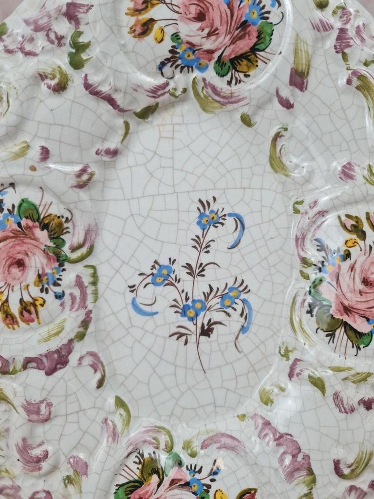 Plat ancien en faïence décor floral peint main 🌸 Xixe siècle