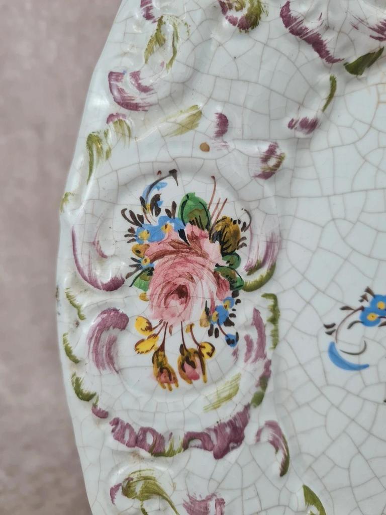 Plat ancien en faïence décor floral peint main 🌸 Xixe siècle
