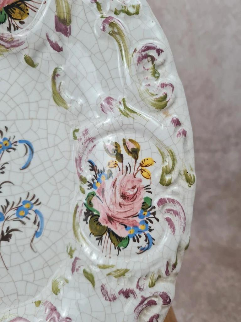 Plat ancien en faïence décor floral peint main 🌸 Xixe siècle